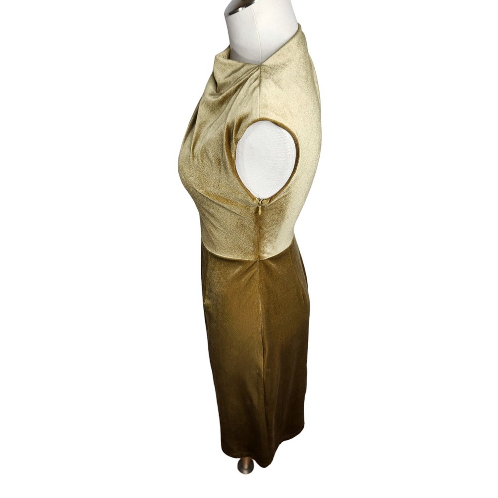 THML Womens Small Velvet‎ Chartreuse Gold Velvet Cocktail Dress - Picture 9 of 13